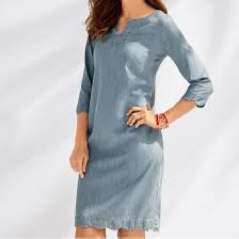 Talbots Light Blue Denim Dress with Scalloped Hem. 2P